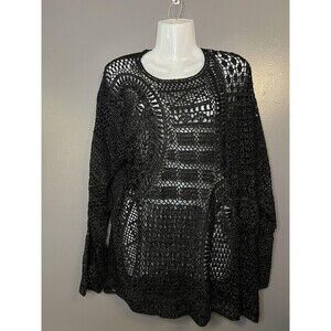 Arlene Sweater Womens Medium Large Black Crochet Knit Sheer Metallic Boho